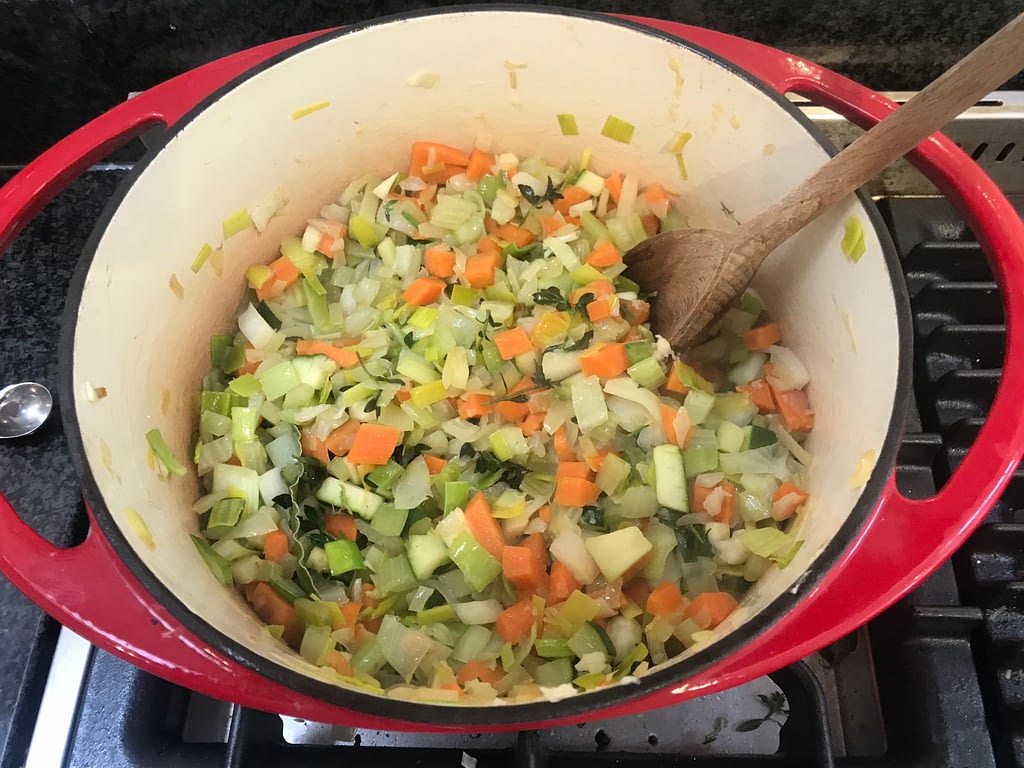 The vegetables cooking