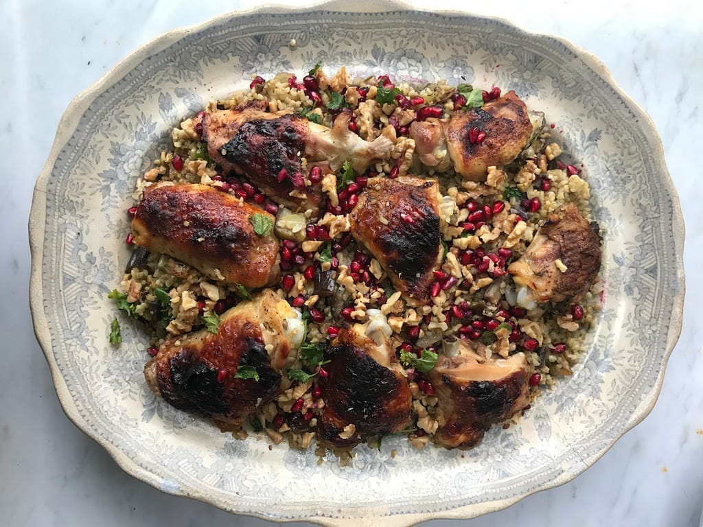 Anne Shooter's chicken with bulgur wheat, walnuts and pomegranate