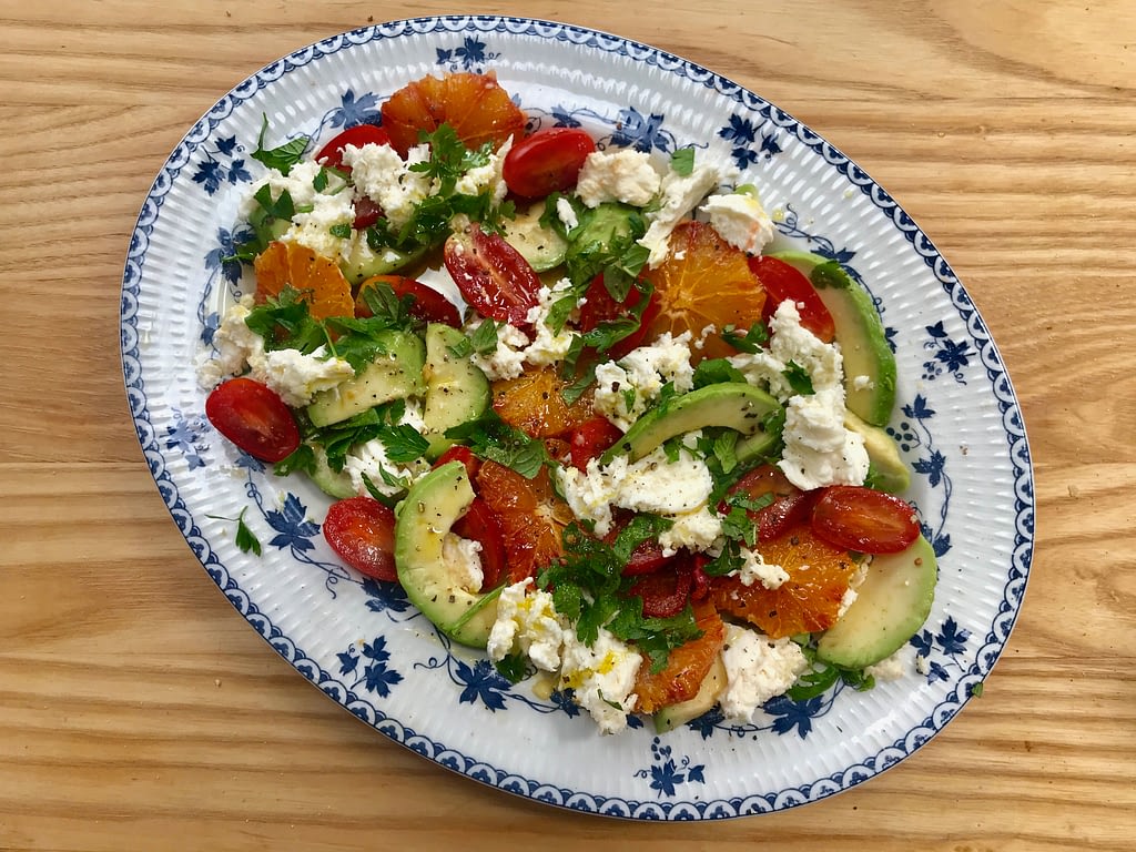 Avocado, orange and mozzarella salad