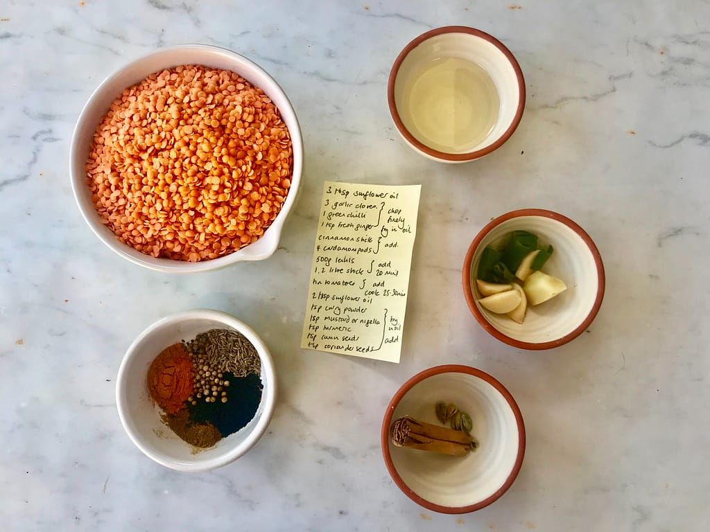 Ingredients for making dhal