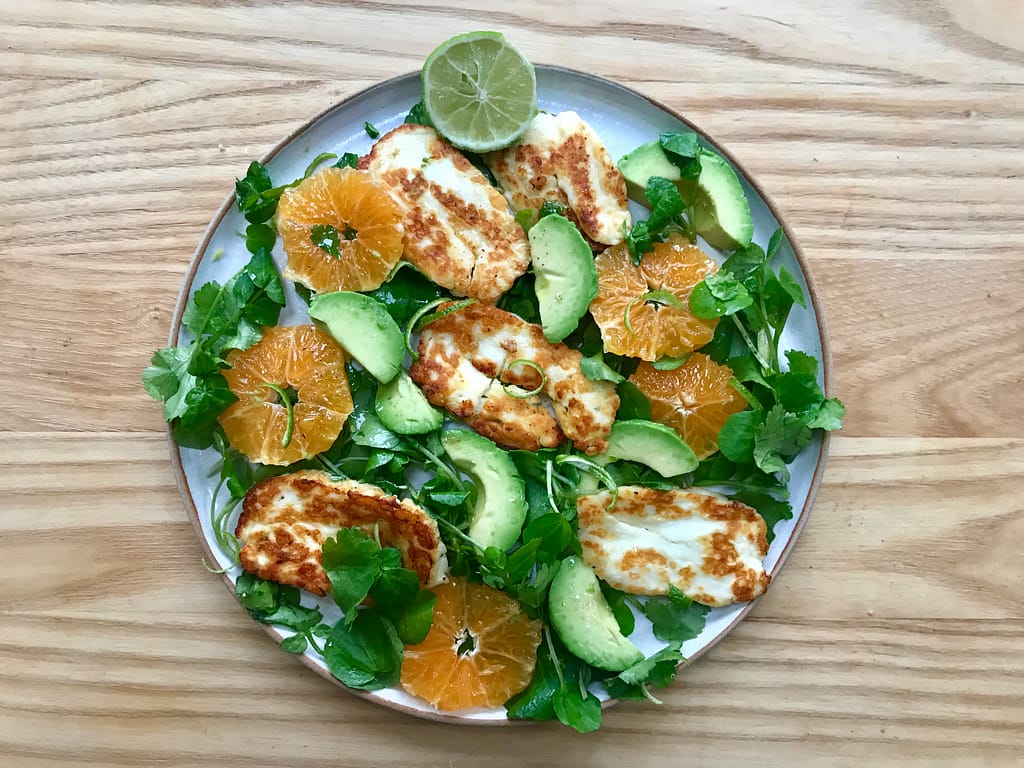 Avocado, orange and halloumi salad